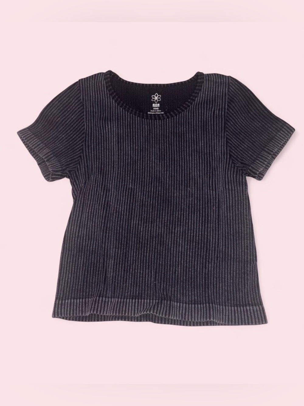 Aura Ribbed Short Sleeve Top in Black